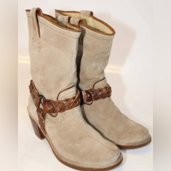 Frye Womens 10 B Carmen Braided Harness Western Riding Slouch Tan Ankle Boots - Picture 4 of 14